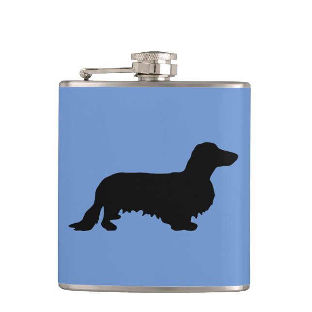 Dachshund Long Hair - Silhouette 1 Hip Flask (Front)