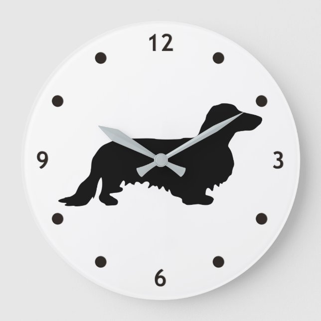 Dachshund Long Hair - Silhouette 1 Large Clock (Front)