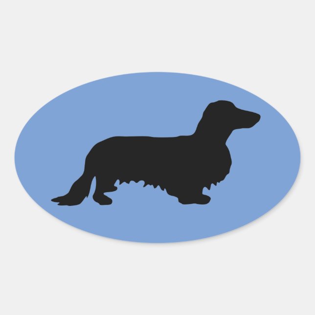 Dachshund Long Hair - Silhouette 1 Oval Sticker (Front)