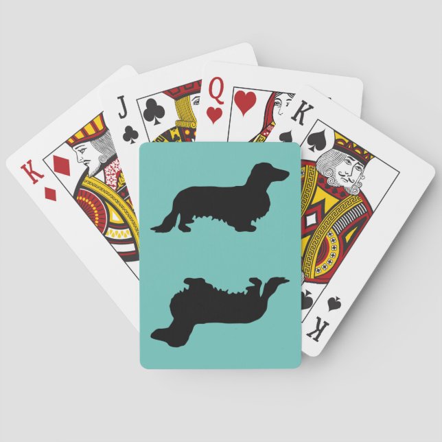 Dachshund Long Hair - Silhouette 1 Playing Cards (Back)