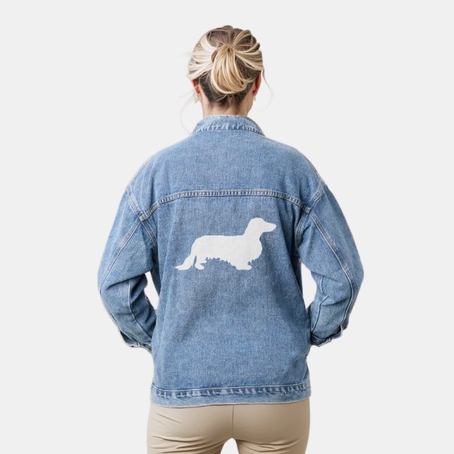 Dachshund Long Hair - Silhouette 2 Denim Jacket (Model)