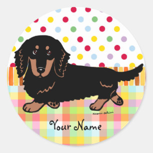 Dachshund Long Haired Black and Tan Classic Round Sticker
