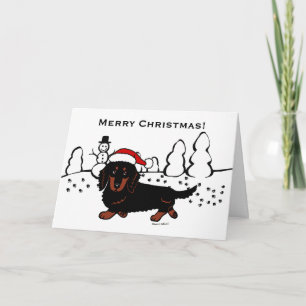 Dachshund Long Haired Black and Tan Holiday Card