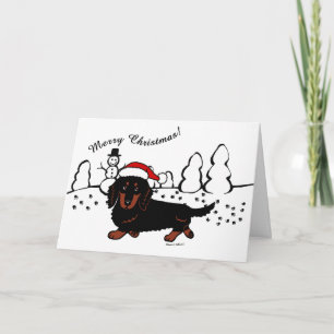 Dachshund Long Haired Black and Tan Holiday Card