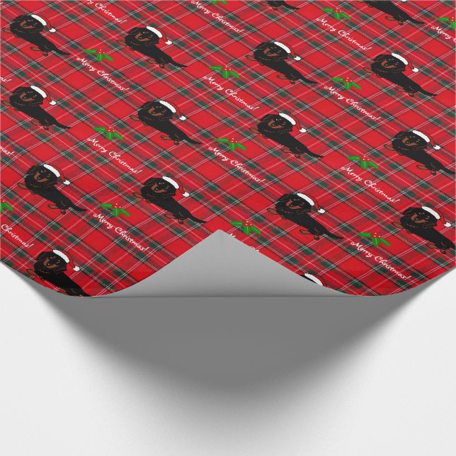 Dachshund Long Haired Black and Tan Tartan Wrapping Paper (Corner)