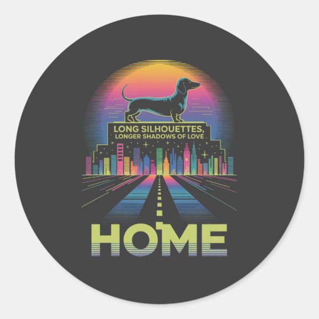 Dachshund Long Silhouettes, Longer Shadows Of Love Classic Round Sticker (Front)