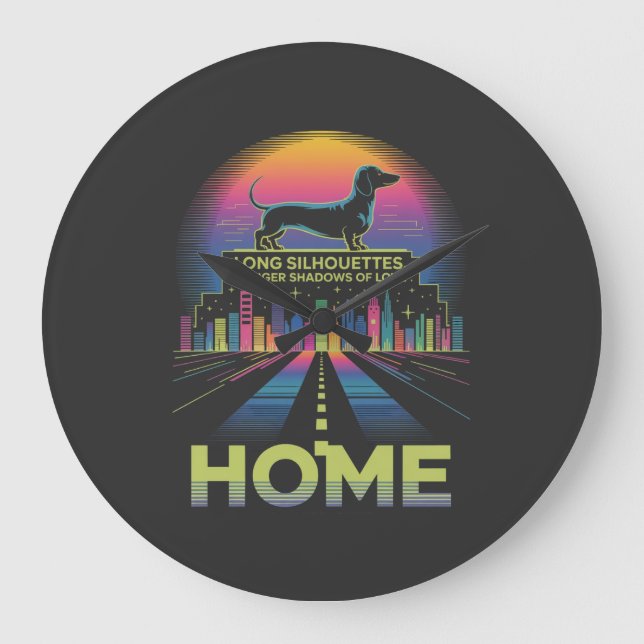 Dachshund Long Silhouettes, Longer Shadows Of Love Large Clock (Front)