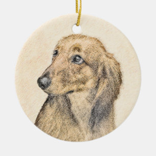 Dachshund (Longhaired) 2 Painting Original Dog Art Ceramic Tree Decoration