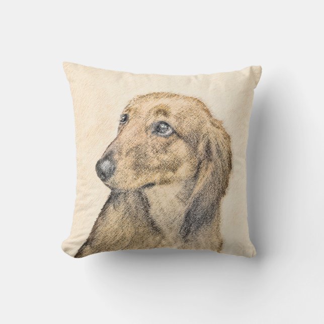 Dachshund (Longhaired) 2 Painting Original Dog Art Cushion (Front)