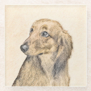 Dachshund (Longhaired) 2 Painting Original Dog Art Glass Coaster