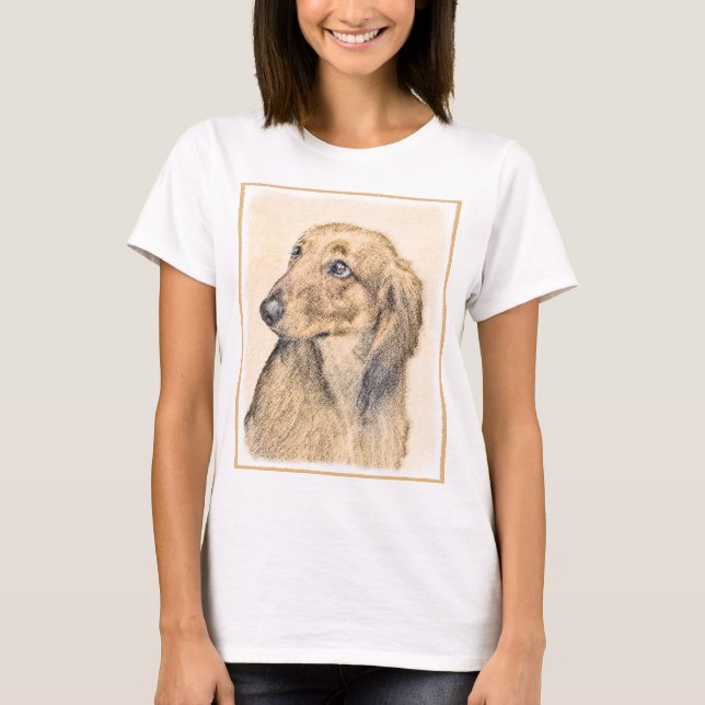 Dachshund (Longhaired) 2 Painting Original Dog Art T-Shirt (Front)