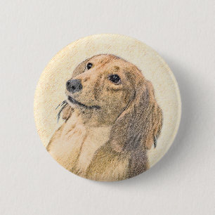 Dachshund (Longhaired) Painting - Original Dog Art 6 Cm Round Badge