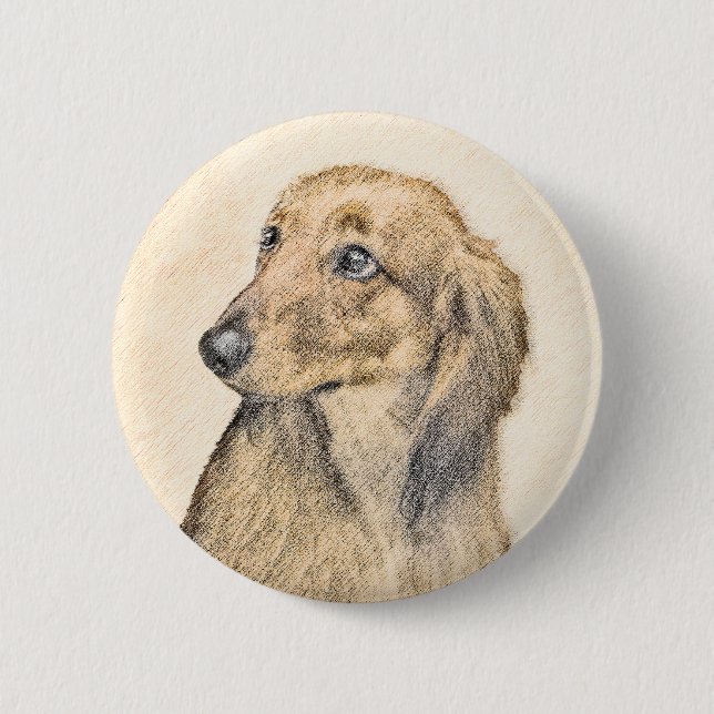 Dachshund (Longhaired) Painting - Original Dog Art 6 Cm Round Badge (Front)