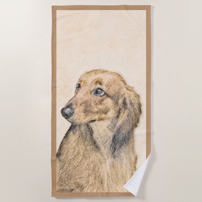Dachshund (Longhaired) Painting - Original Dog Art Beach Towel (Front)