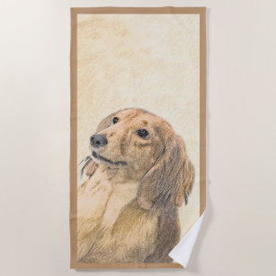 Dachshund (Longhaired) Painting - Original Dog Art Beach Towel