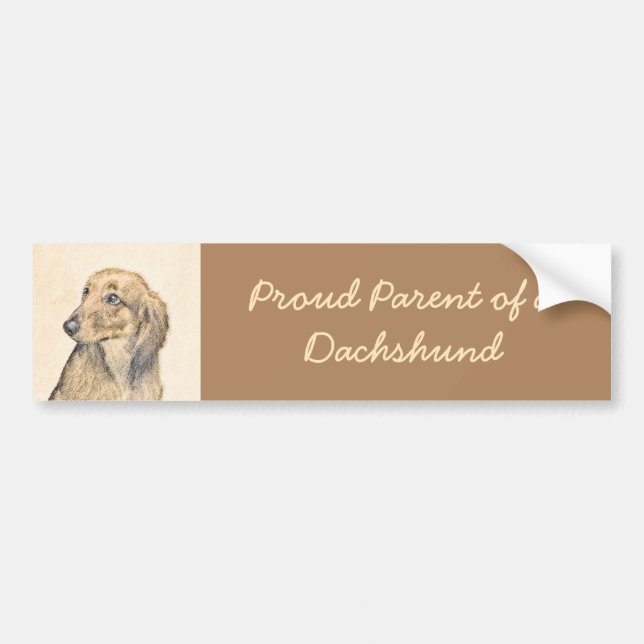 Dachshund (Longhaired) Painting - Original Dog Art Bumper Sticker (Front)