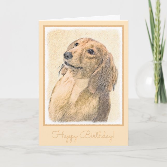 Dachshund (Longhaired) Painting - Original Dog Art Card (Front)