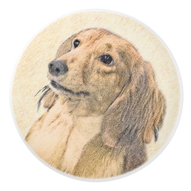 Dachshund (Longhaired) Painting - Original Dog Art Ceramic Knob (Front)