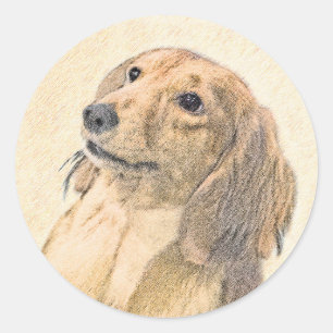 Dachshund (Longhaired) Painting - Original Dog Art Classic Round Sticker