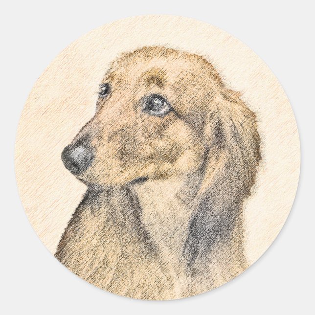 Dachshund (Longhaired) Painting - Original Dog Art Classic Round Sticker (Front)