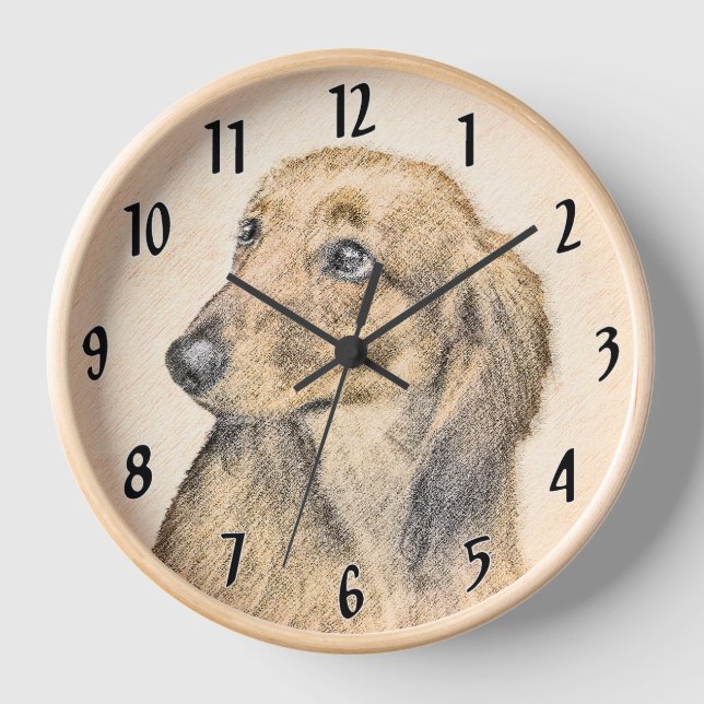 Dachshund (Longhaired) Painting Original Dog Art Clock (Front)