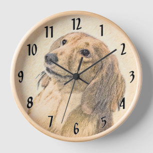 Dachshund (Longhaired) Painting - Original Dog Art Clock