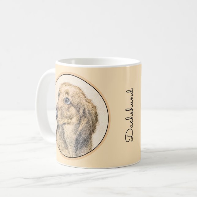 Dachshund (Longhaired) Painting - Original Dog Art Coffee Mug (Front Left)