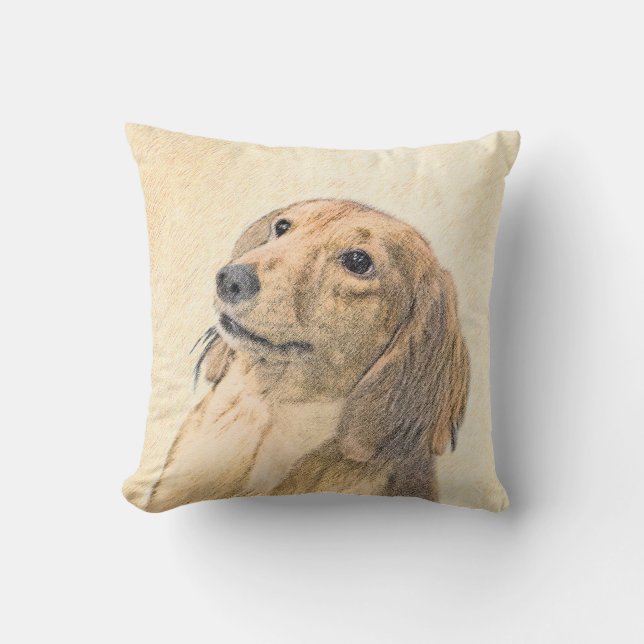 Dachshund (Longhaired) Painting - Original Dog Art Cushion (Front)