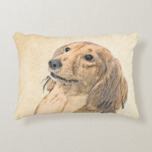 Dachshund (Longhaired) Painting - Original Dog Art Decorative Cushion