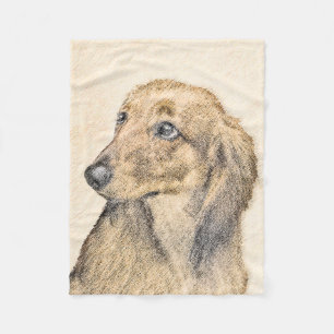 Dachshund (Longhaired) Painting - Original Dog Art Fleece Blanket