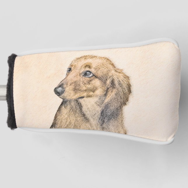 Dachshund (Longhaired) Painting - Original Dog Art Golf Head Cover (Front)