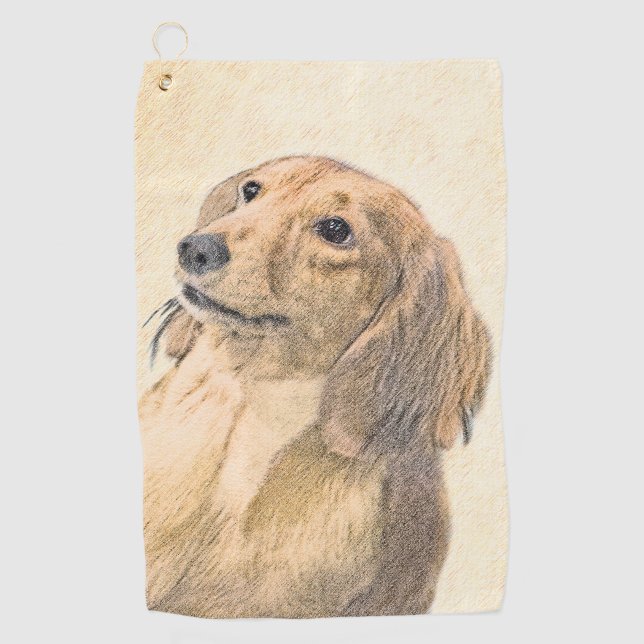 Dachshund (Longhaired) Painting - Original Dog Art Golf Towel (Front)