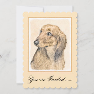 Dachshund (Longhaired) Painting - Original Dog Art Invitation