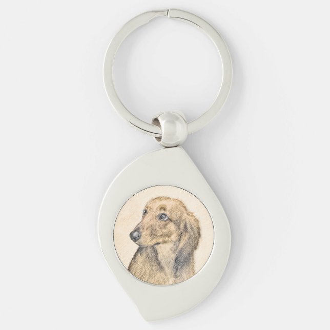 Dachshund (Longhaired) Painting - Original Dog Art Key Ring (Front)