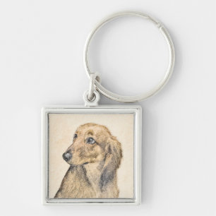 Dachshund (Longhaired) Painting - Original Dog Art Key Ring