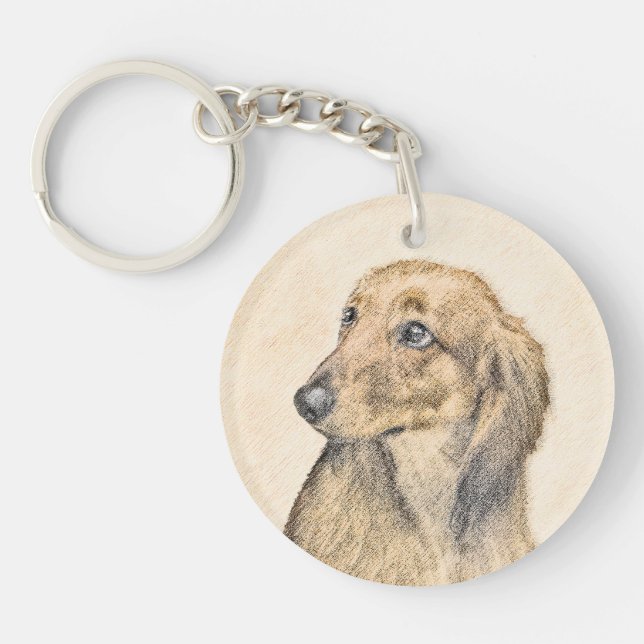 Dachshund (Longhaired) Painting - Original Dog Art Key Ring (Front)