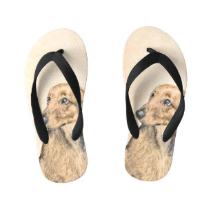 Dachshund (Longhaired) Painting - Original Dog Art Kid's Flip Flops