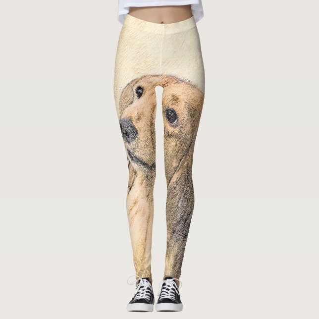 Dachshund (Longhaired) Painting - Original Dog Art Leggings (Front)