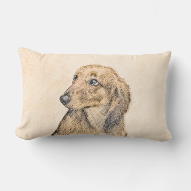 Dachshund (Longhaired) Painting - Original Dog Art Lumbar Cushion (Front)