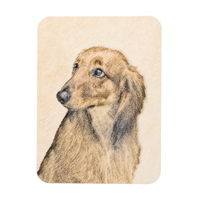 Dachshund (Longhaired) Painting - Original Dog Art Magnet (Vertical)