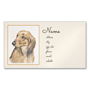 Dachshund (Longhaired) Painting - Original Dog Art Magnetic Business Card