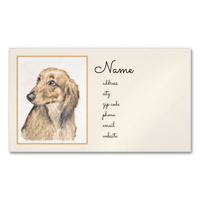 Dachshund (Longhaired) Painting - Original Dog Art Magnetic Business Card (Front)