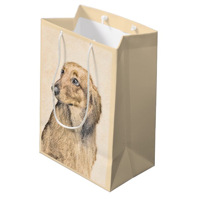 Dachshund (Longhaired) Painting - Original Dog Art Medium Gift Bag (Back Angled)