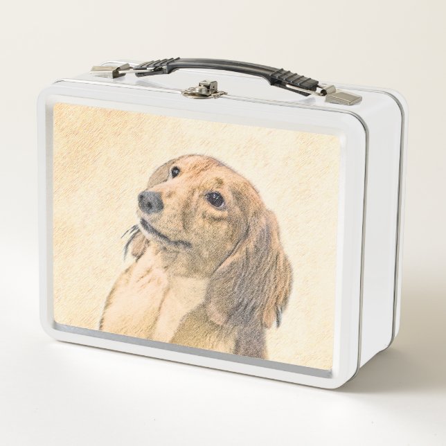Dachshund (Longhaired) Painting - Original Dog Art Metal Lunch Box (Front)