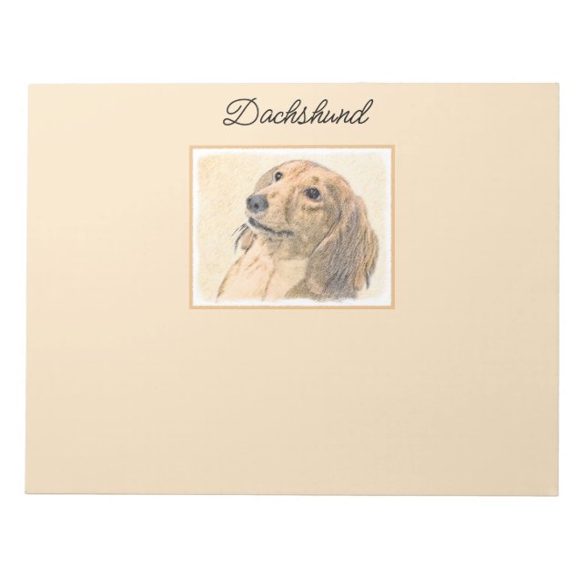 Dachshund (Longhaired) Painting - Original Dog Art Notepad (Front)