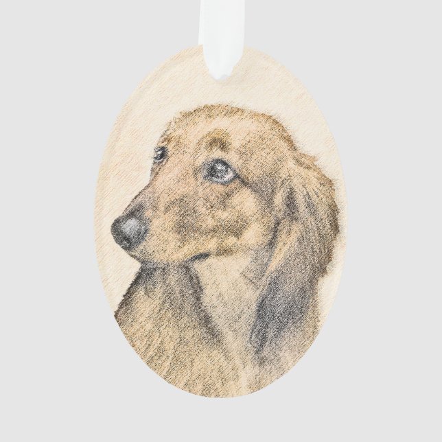 Dachshund (Longhaired) Painting - Original Dog Art Ornament (Back)