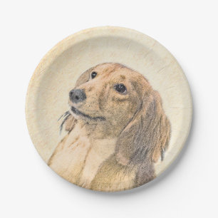 Dachshund (Longhaired) Painting - Original Dog Art Paper Plate