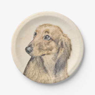 Dachshund (Longhaired) Painting - Original Dog Art Paper Plate