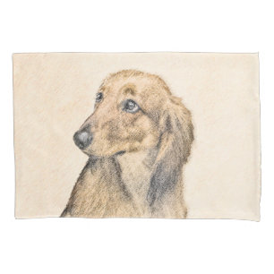 Dachshund (Longhaired) Painting - Original Dog Art Pillowcase