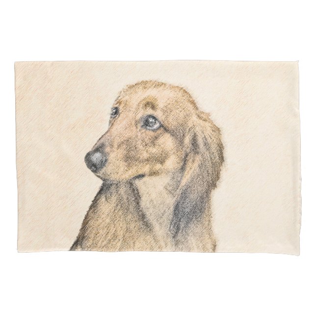 Dachshund (Longhaired) Painting - Original Dog Art Pillowcase (Front)